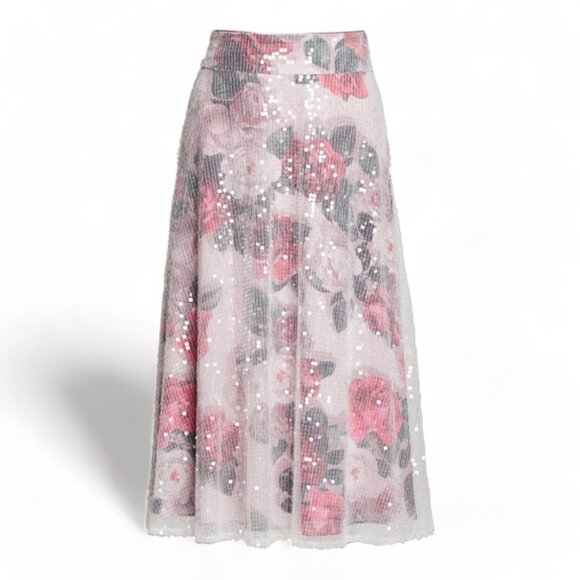 ELIZA J Sequined Floral Skirt Blush Overlay NEW MSRP $178 - Picture 1 of 10